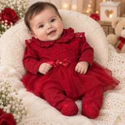 Macacão bebê com vestido/usa separado Manuela