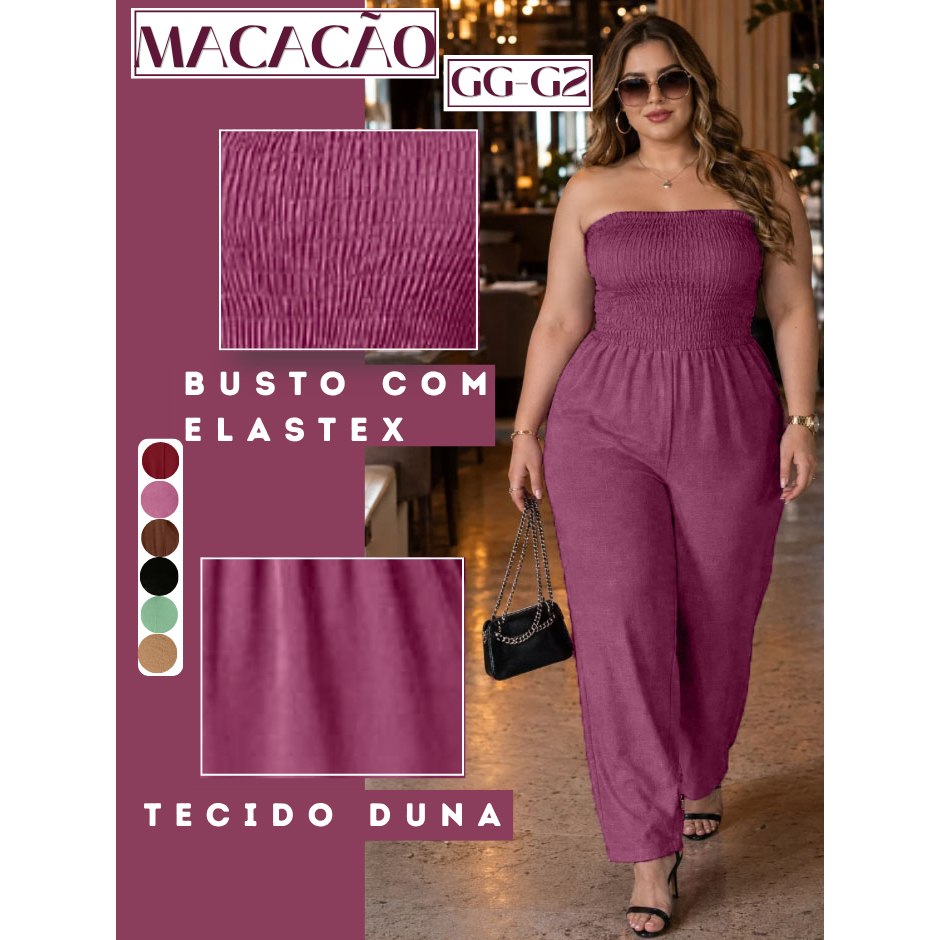 Macacão feminino plus size longo elegante  elastex  calça pantalona feminina gorda  ajustável moda verão festa