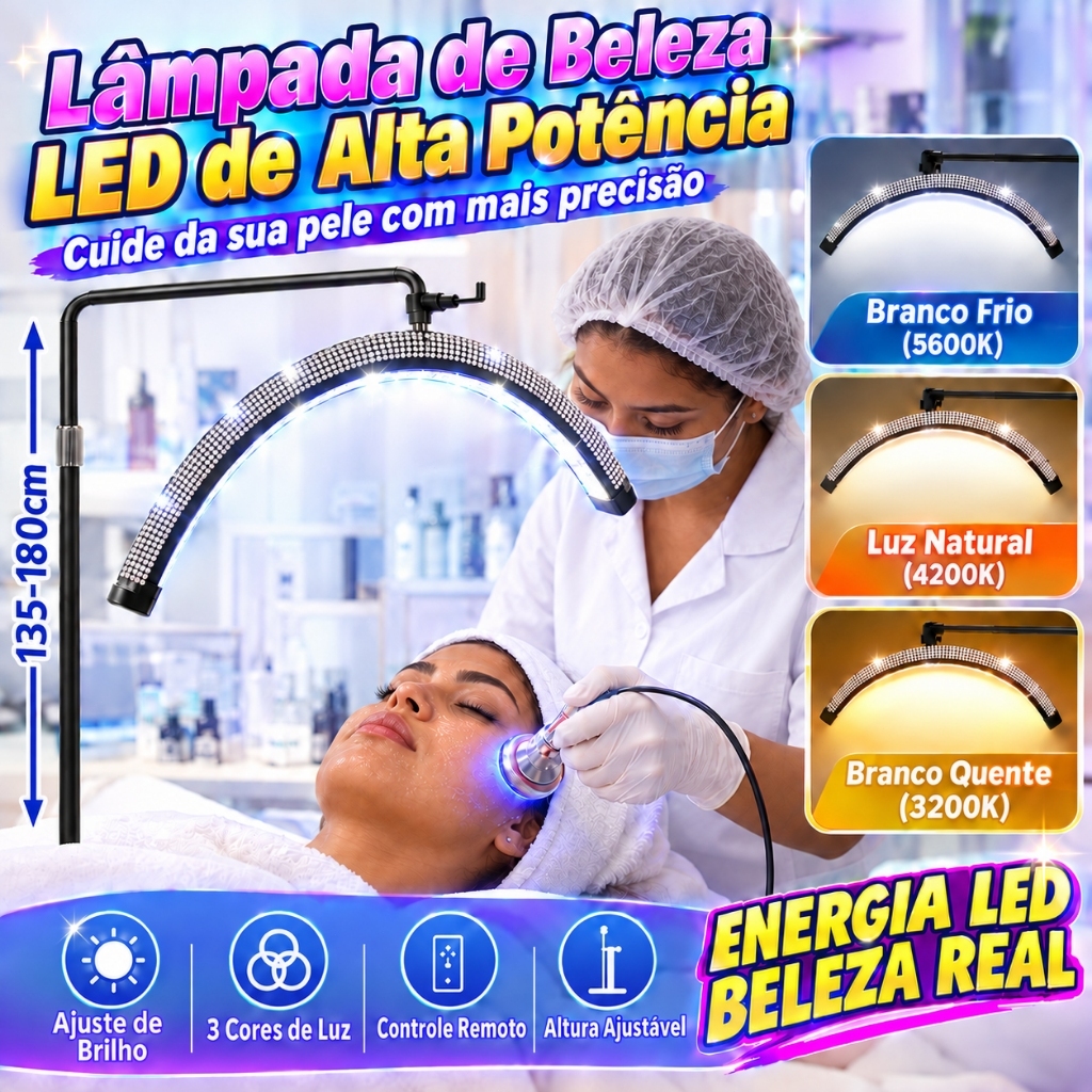 Luminária LED Meia Lua 3 Cores com Suporte e Controle Remoto para Salões de Beleza Bivolt