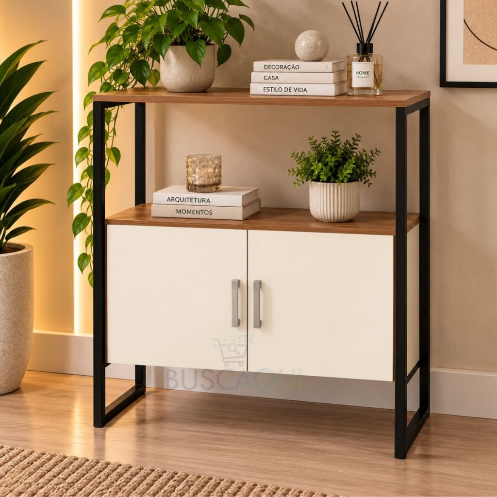 Armário Multiuso Cristal 2 Portas Com Prateleira Aparador Para Cozinha Escritório Desing Moderno Multifuncional Compacto