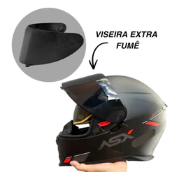 Capacete Asx + Viseira Extra Fumê Eagle SV Solid Preto Fosco Com Óculos Interno Original Inmetro