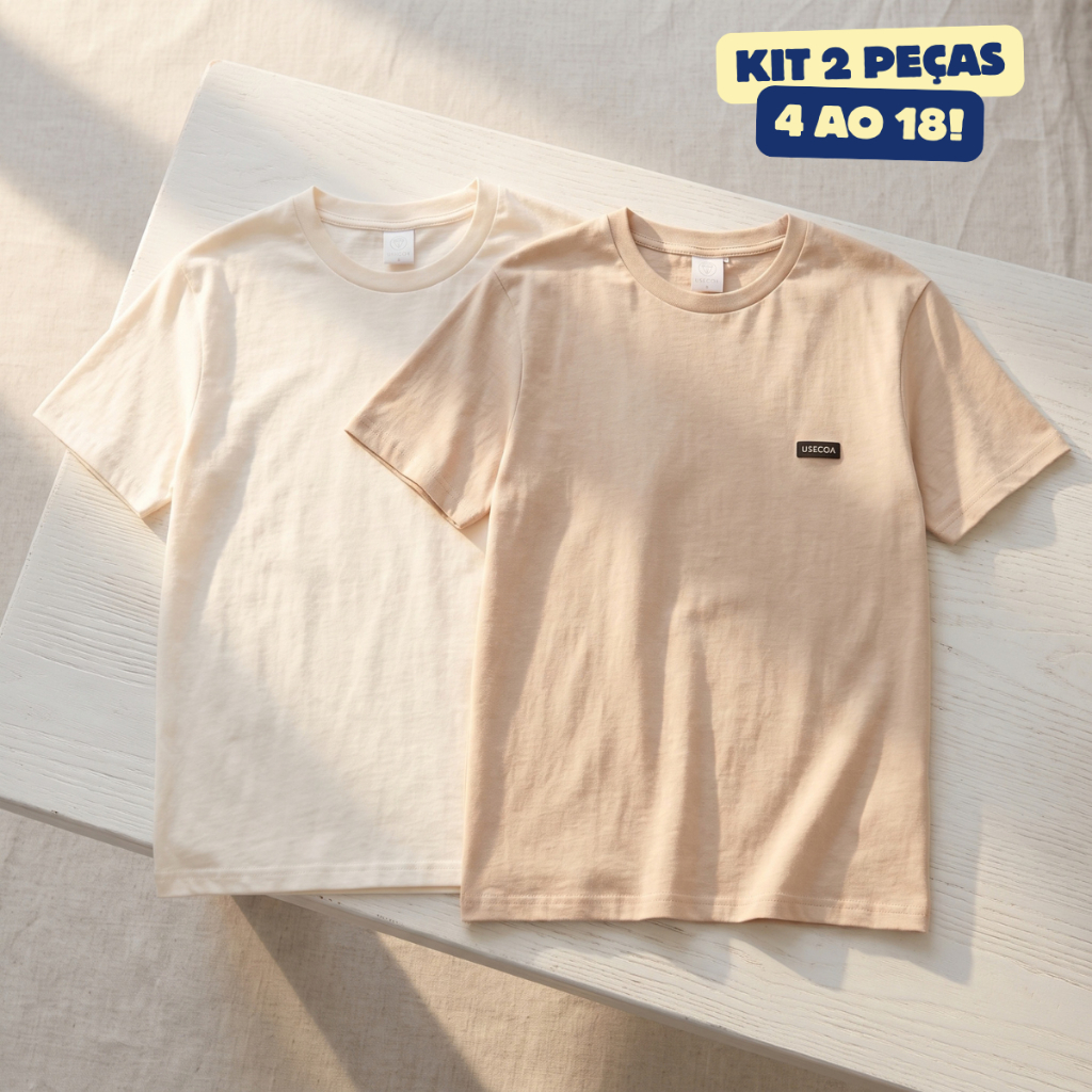 Kit 2 Camisetas Infantil 100% Algodão Menino Juvenil Manga Curta Verão Adolescente Masculino