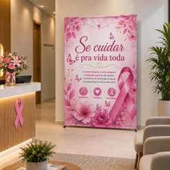 Painel Outubro Rosa Retangular 1,50x2,20m Decoração Evento Campanha Conscientização Sublimado Em Tecido