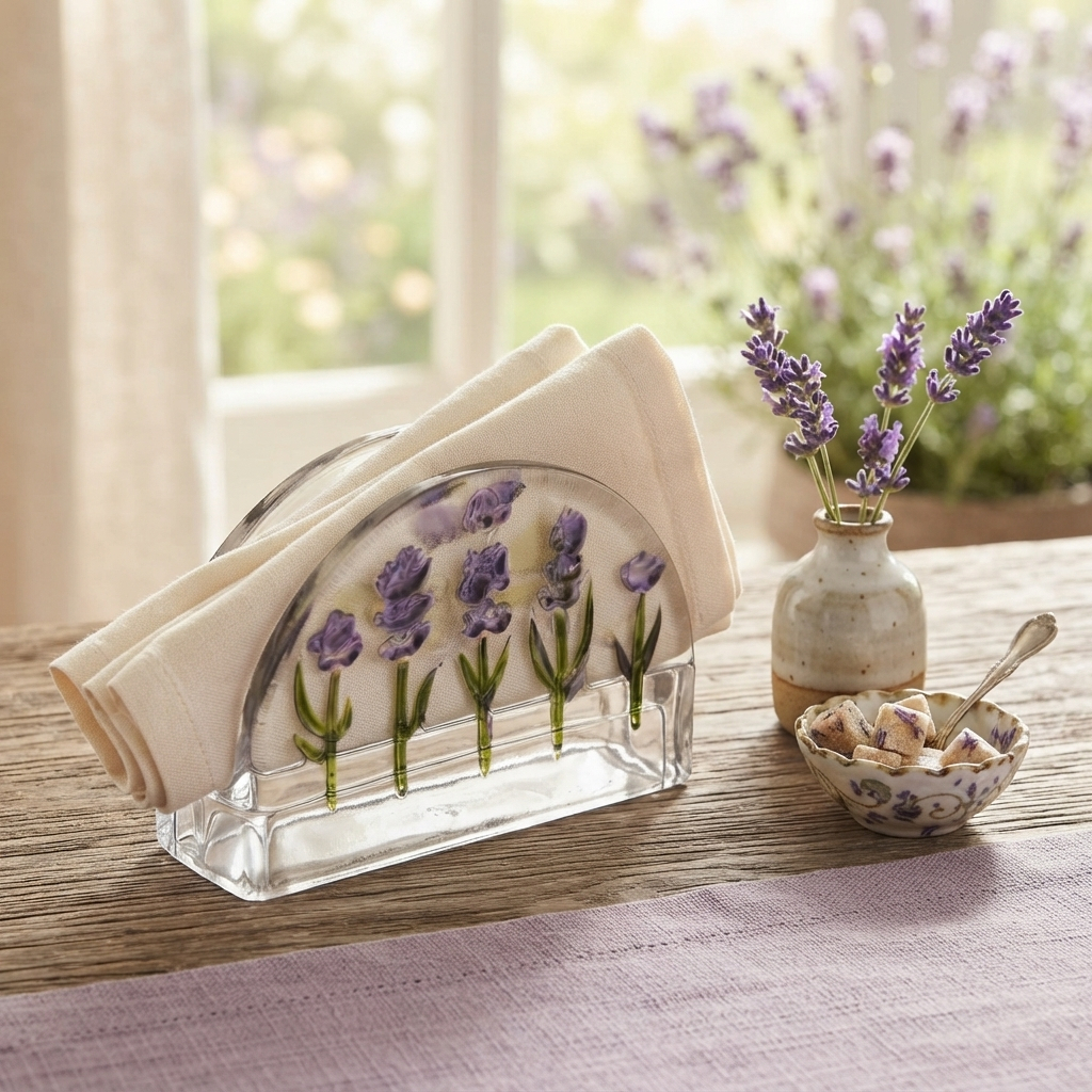 Porta Guardanapo Cristal Mesa Lavanda Pintado a Mao Vertical Lyor para Mesa Posta Decoração e Organização Qualidade Casa