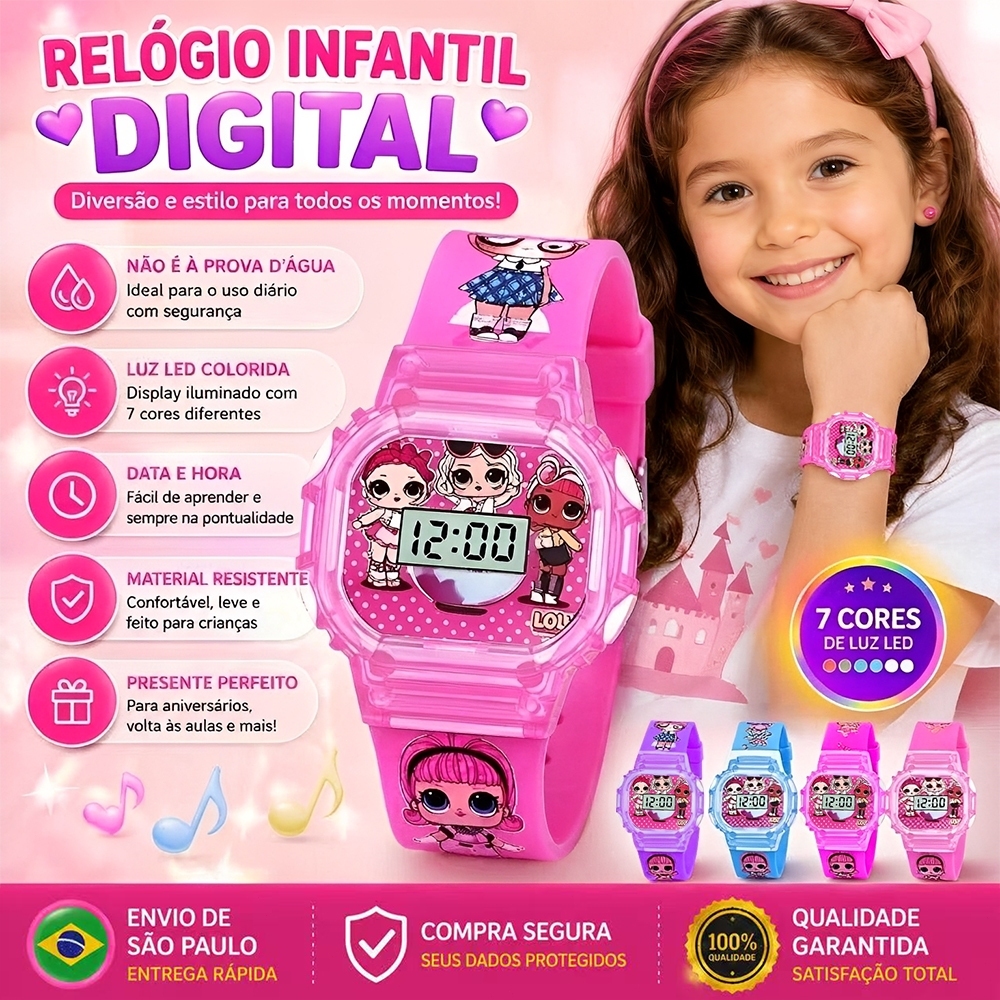Relógio Musical Infantil Menino Menina Relógio Digital Envio Imediado
