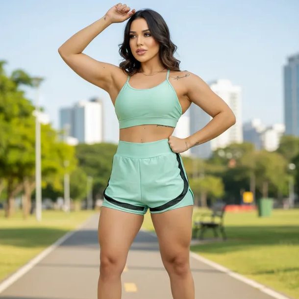 Conjunto Academia Feminino Fitness Short duplo e Top c/ bojo Conjunto De Corrida Roupa de Treino
