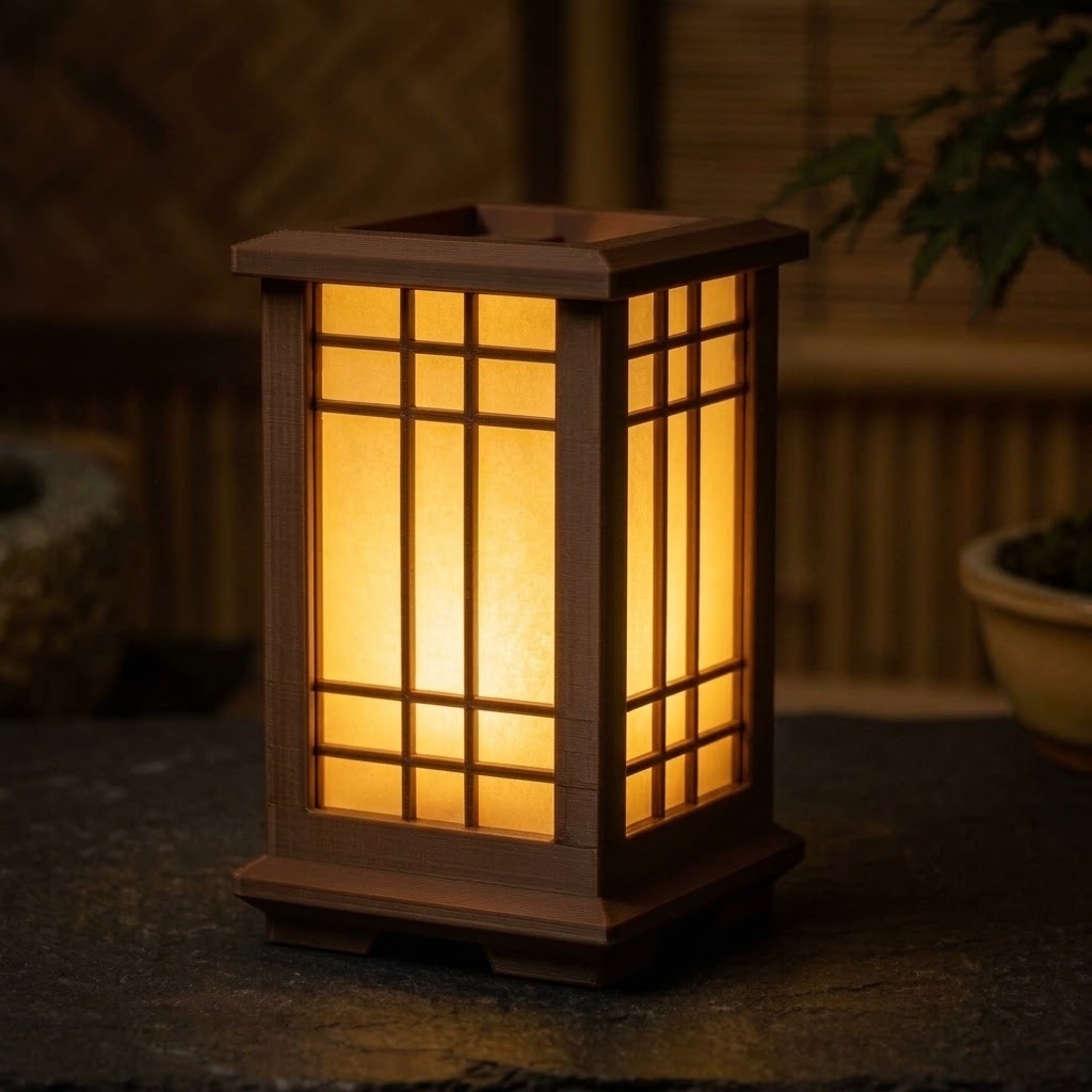 Imagem Luminária Japonesa Zen Vela LED Inclusa Lanterna Oriental Decoração Quarto Mesa Cabeceira Abajur Enfeite
