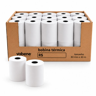 Kit Bobina Térmica 80mm x 40m Vabene Rolos Branca Papel Liso Cupom Fiscal Recibos Comprovantes Impressora Térmica PDV