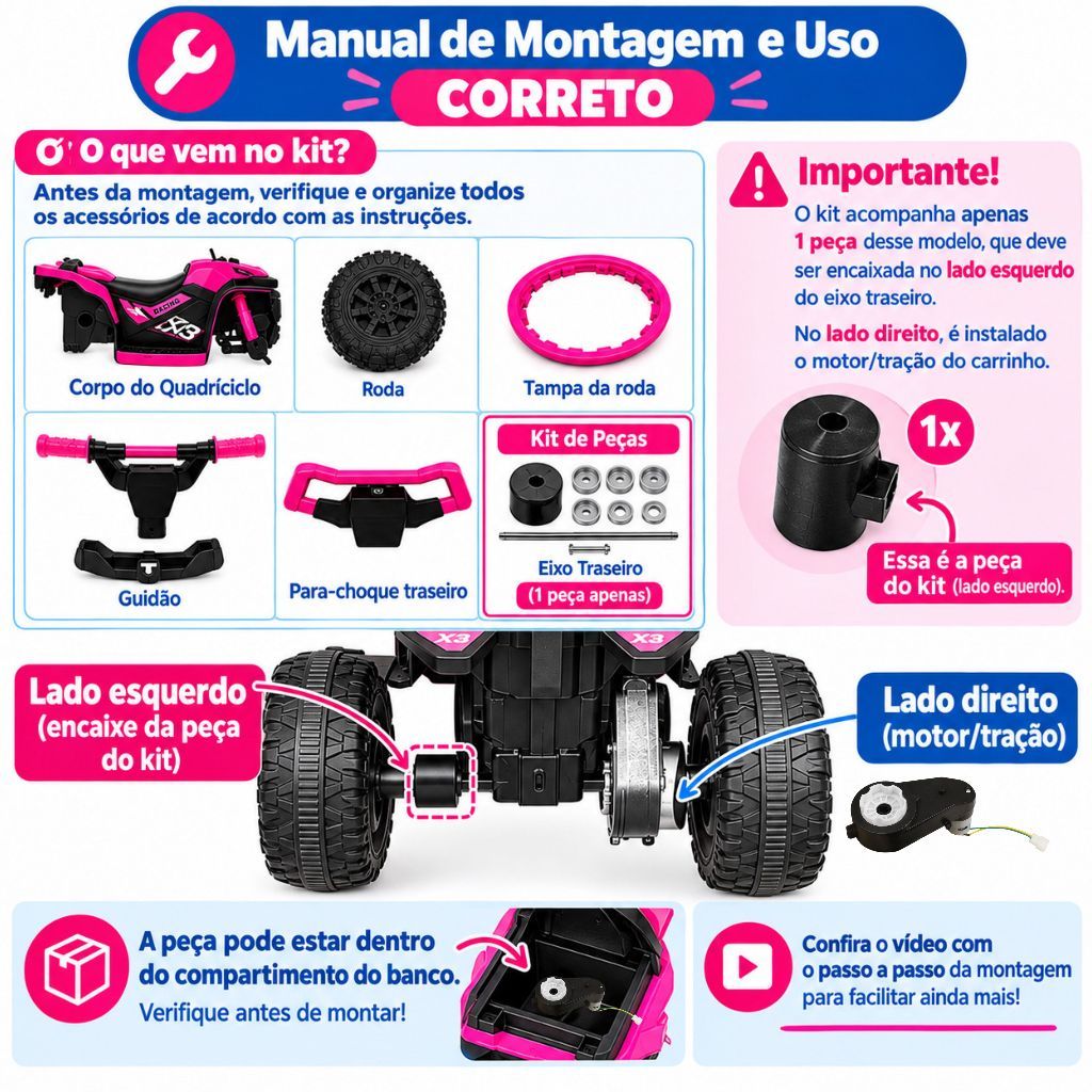 Quadriciclo Infantil Eletrico e Passeio com Aro de Proteção, Haste Direcionavel, Som e Luz Brinq Kids · foto 2