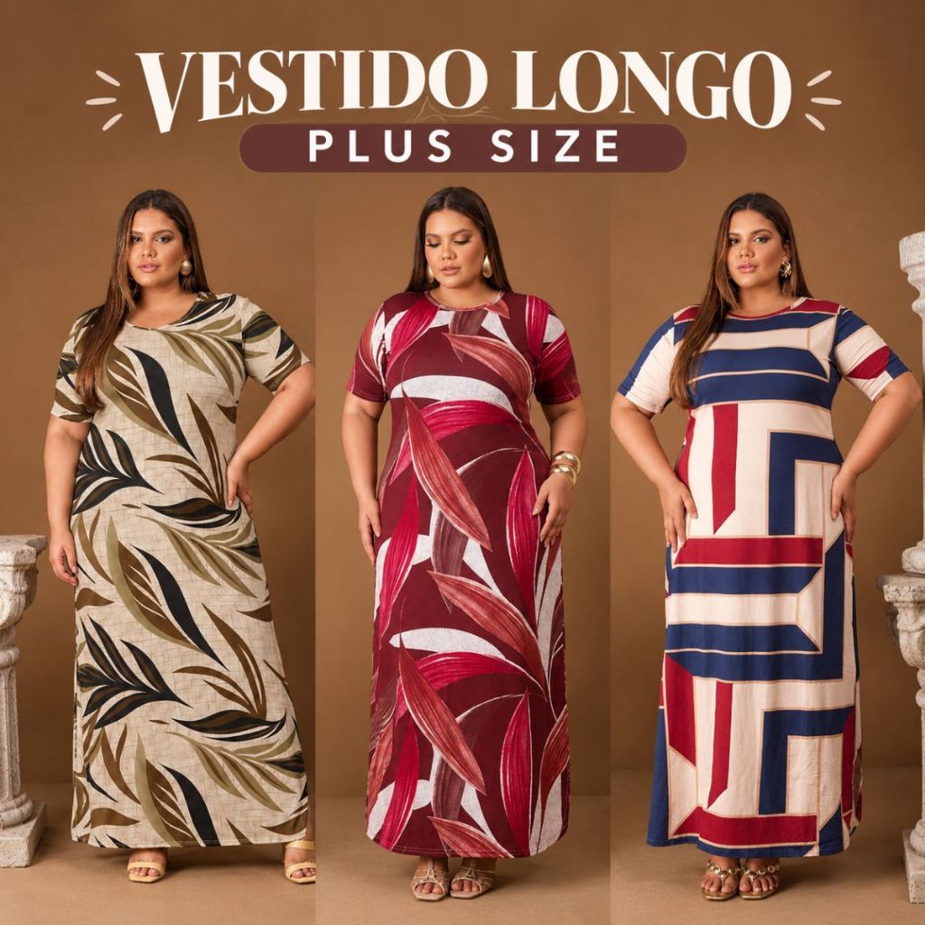 Vestido Feminino Longo Pus size Moda Evangelica Festa Verão Casual Elegante Preto Versátil Cristã