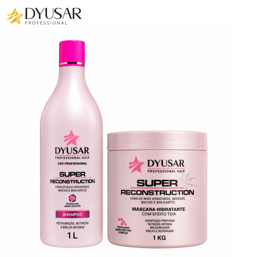 Kit Super Reconstruction Dyusar Professional Hair Shampoo 1L + Máscara 1kg Efeito Teia Hidratação