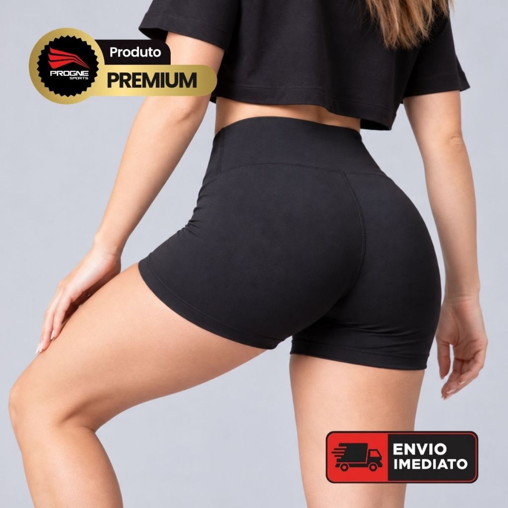 Short Legging Feminino Efeito Modelador Levanta Bumbum - Zero Transparência - Progne Sports - Cós Alto Academia Treino