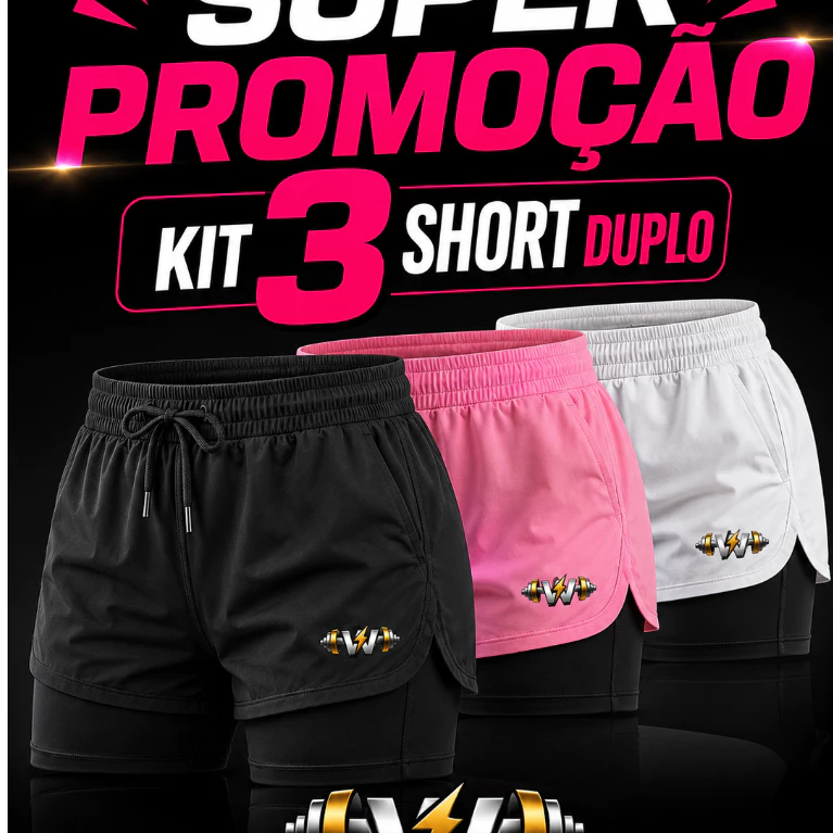 Kit 3 short feminino 2 em 1 dryfit c/ bolso oculto Academia Esporte — imagem 1