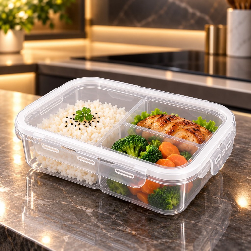 Jogo Marmita Hermética Fitness 1L Divisórias para Microondas e Freezer 4 Travas Silicone BPA Free