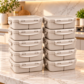 Jogo 10 Marmita Hermética Fitness 1L Divisórias para Microondas Freezer Trava Silicone BPA Free