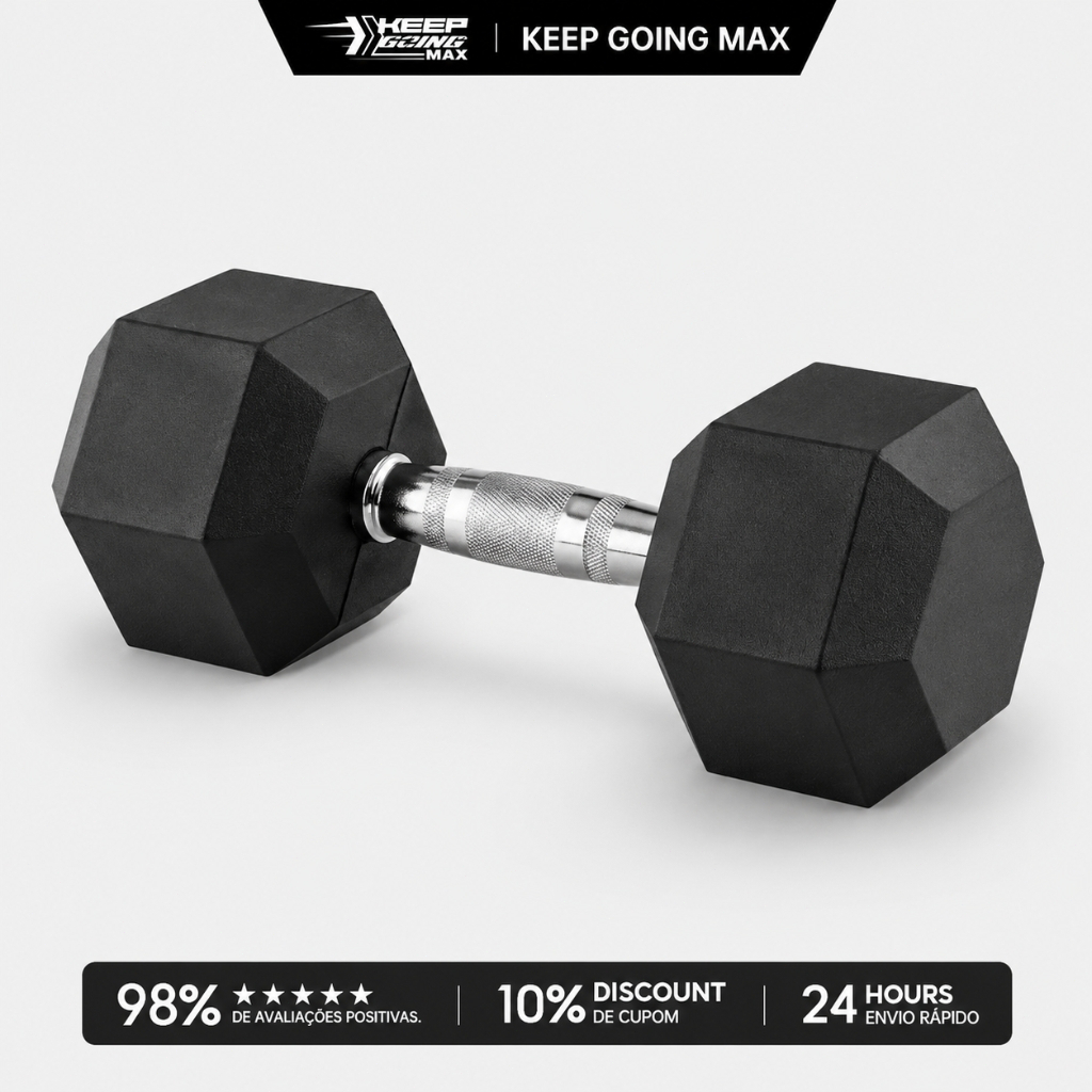 KEEP Halter Dumbell Emborrachado Sextavado Cromado De 15lb(6,8kg) Um único haltere 1 Unidade