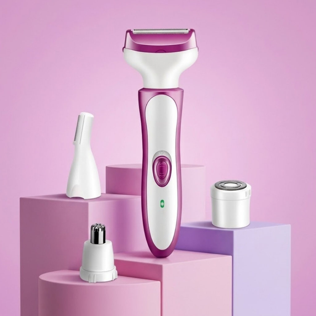 Depilador Elétrico Feminino 4 em 1 Recarregável Aparador de Pelos Rosto Corpo Virilha Nariz Sobrancelha Bivolt UltraMax