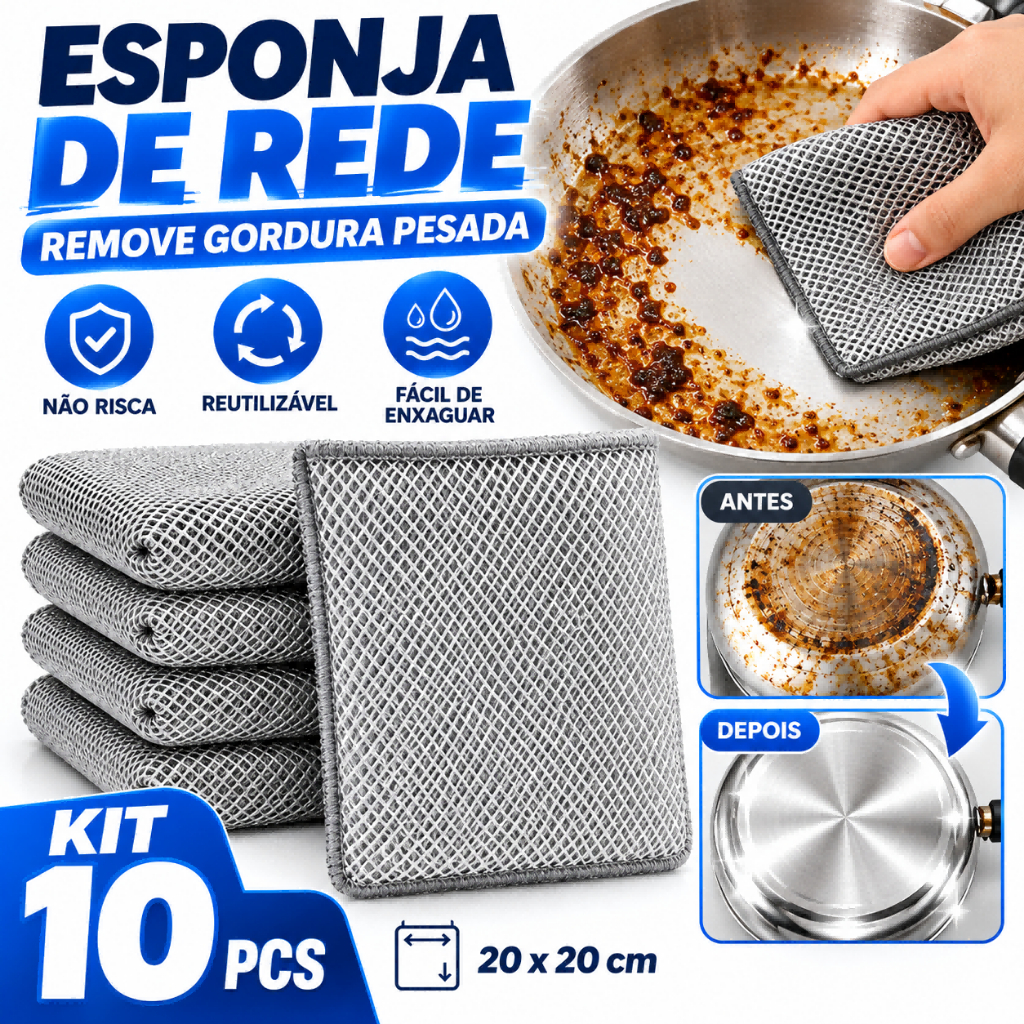Esponja de Rede para Cozinha Kit 5/10/20 Pano Lava Louça Panela Fogão Remove Gordura Reutilizável