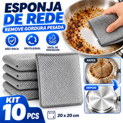 Esponja de Rede para Cozinha Kit 5/10/20 Pano Lava Louça Panela Fogão Remove Gordura Reutilizável