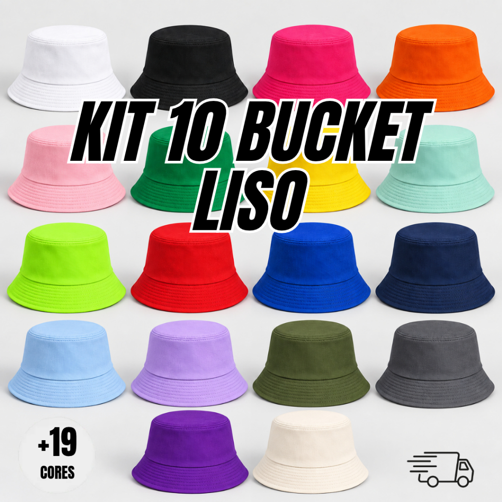 Kit 10 Chapéu Bucket Hat Liso Cores