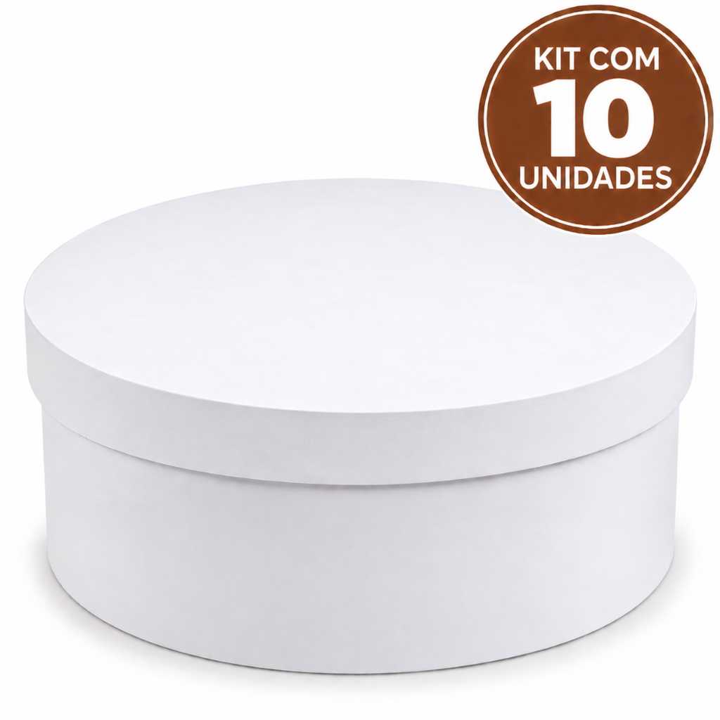 Kit com 10 Caixas Redondas Pintadas Brancas em MDF Decorativas 20x7 Convite Casamento Madrinha Padrinho