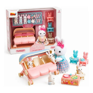 Brinquedo Infantil Menina Kit Mamãe e Trigêmeos Casinha Feliz Acessórios Coelhinho Bonequinhos Macios Cenário Zoop
