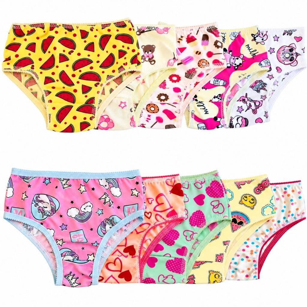 Kit 10 Calcinhas Infantis Menina Estampadas Confortáveis com Forro 100% Algodão