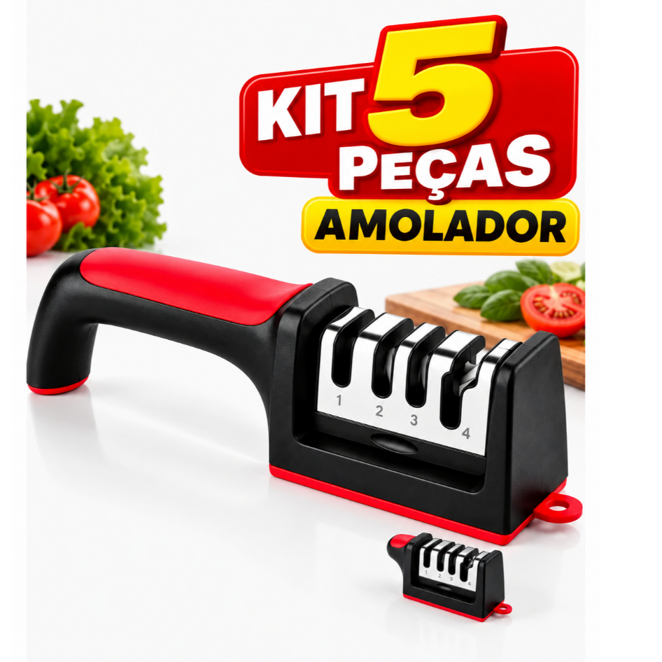 Afiador e Amolador de Facas e Tesouras 4 em 1 Profissional Vermelho