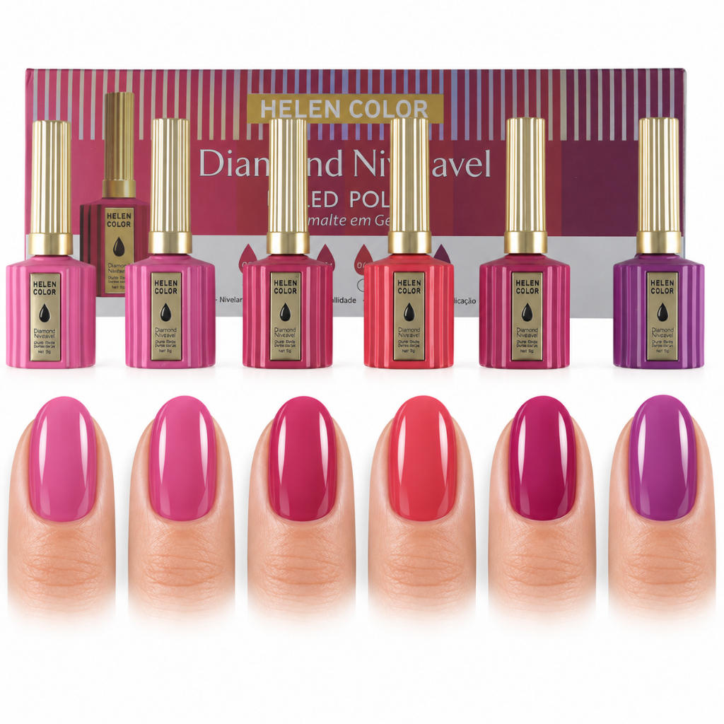 Kit 6 Esmaltes Gel Diamond Nivelável Helen Color 15ml Uv/led