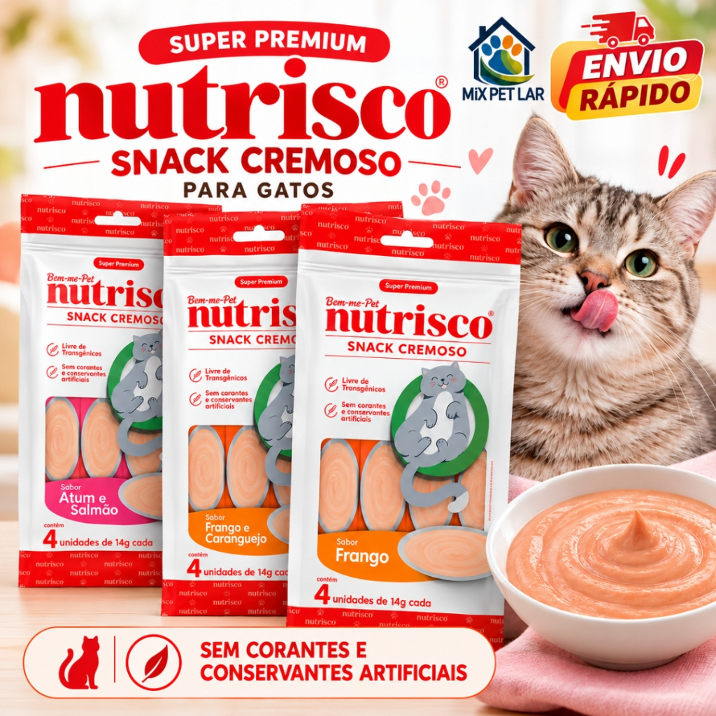 Petisco Super Premium Para Gatos Snack Cremoso Nutrisco Grain Free Sachê Stick 56g Sabores Variados