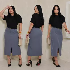 Saia Midi Feminina Social Alfaiataria Bolso Acompanha Cinto ElegantE Luxo Sofisticada e Confortável