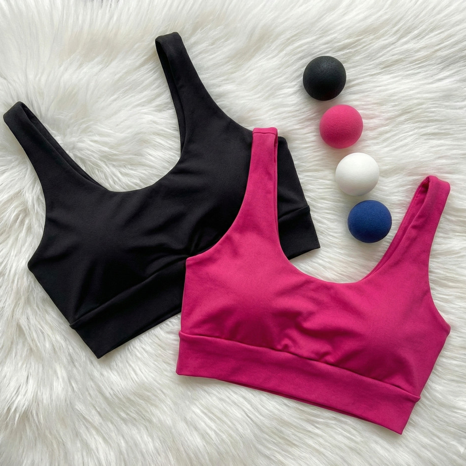 Kit 2 Tops Cropped Fitness Sem Bojo Cós Largo Treino Casual Academia Preto Branco Azul Rosa