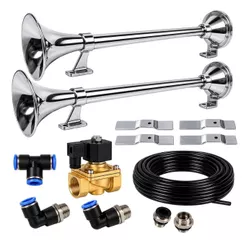 Kit Buzina Marítima a Ar 74cm 12V 24V Entrada 12mm com Suporte Completo Caminhão Carreta Ônibus Universal