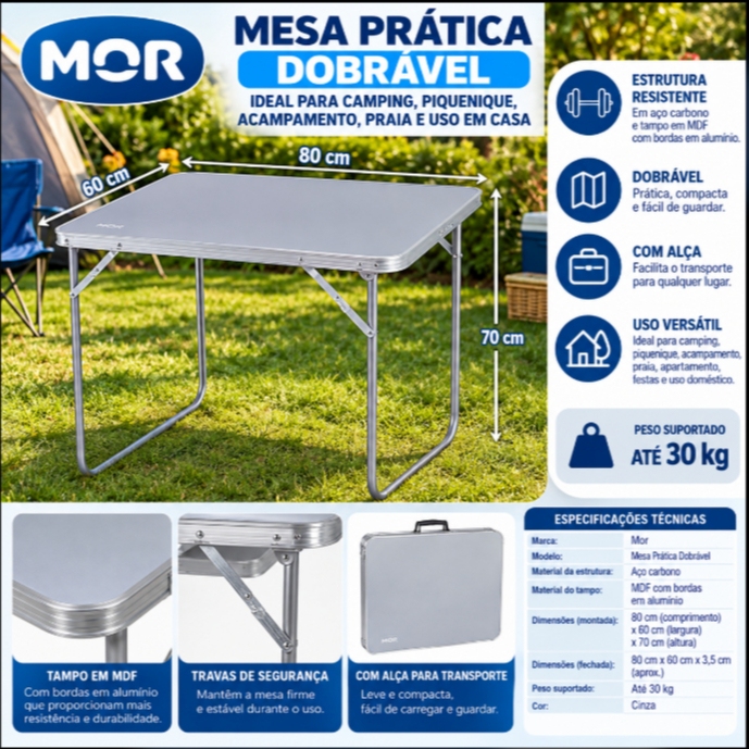 Mesa Prática Dobrável Camping Piquenique Acampamento Apartamento com Alça Mor