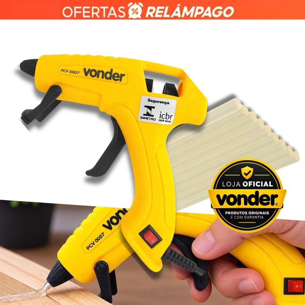 KIT PISTOLA DE COLA QUENTE + BASTÃO DE COLA QUENTE PCV0007 VONDER