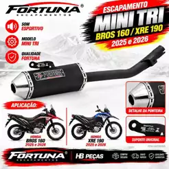 Escapamento Bros 160 e Xre 190 2025/2026 Fortuna Mini Tri Oval F1 Som Grave INMETRO