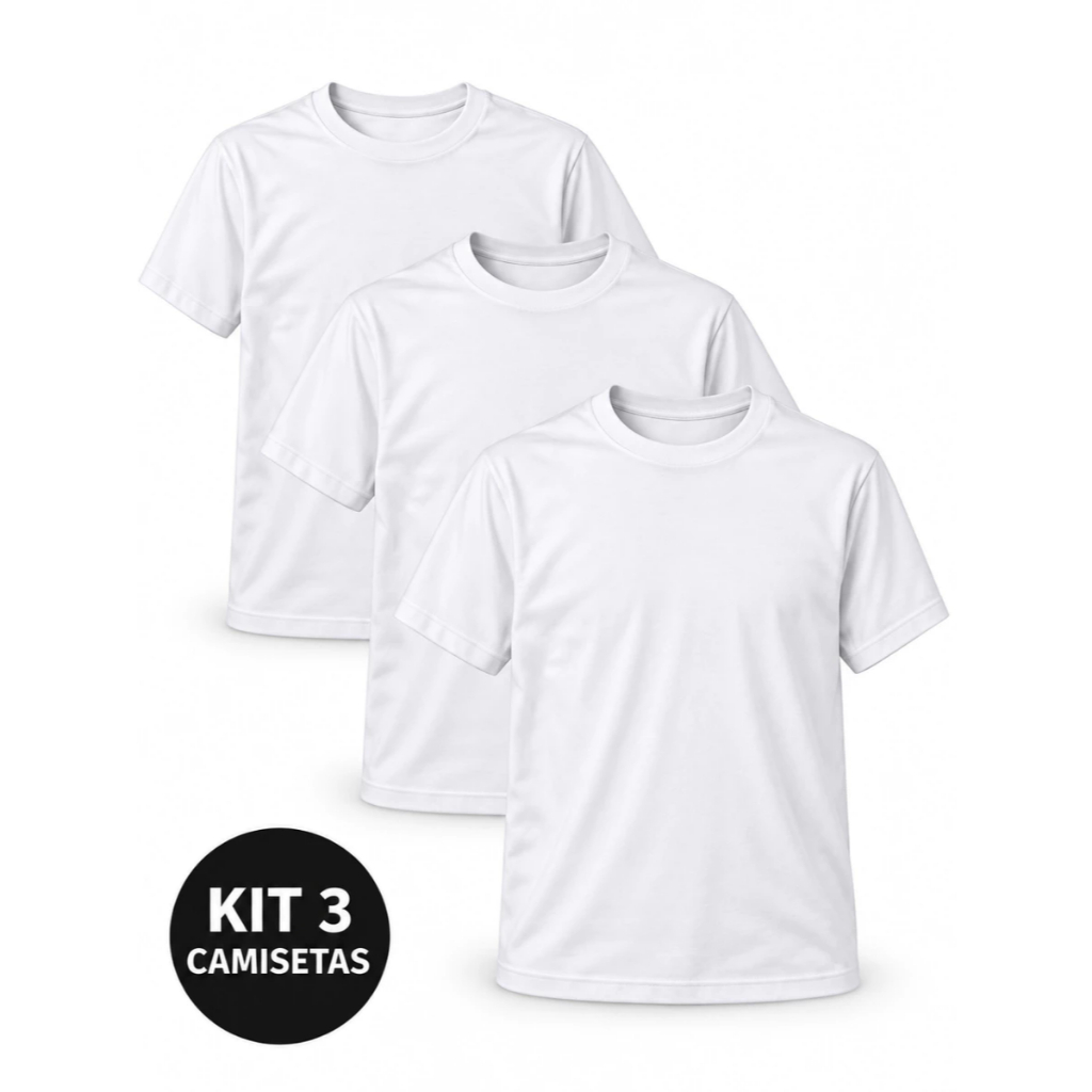 Kit 3 Camisetas Lisas Brancas e Pretas Masculinas 100% Algodão