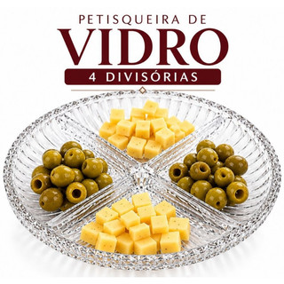 Petisqueira de Vidro 4 Divisórias 18,5cm L'Hermitage | Kit 1, 2 ou 3 Unidades para Frios Queijos Aperitivos