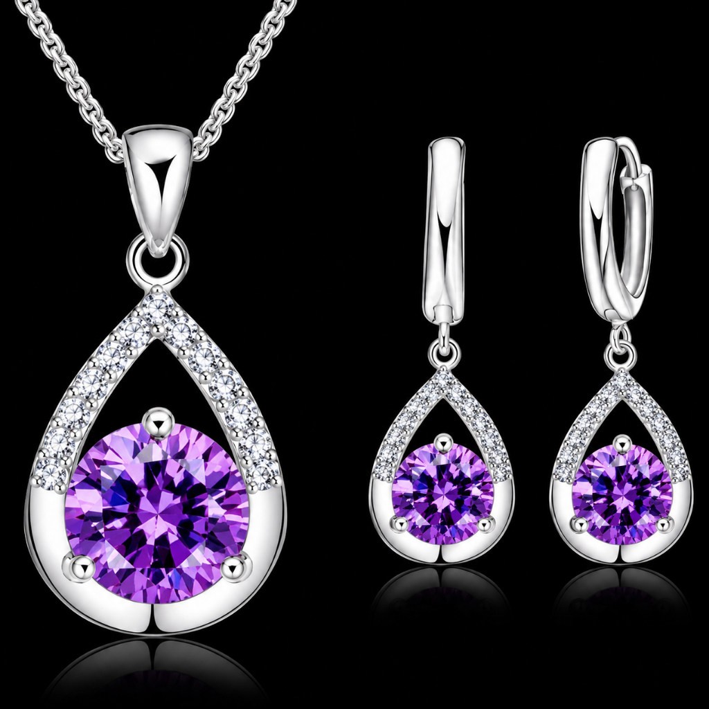 Conjunto Prata 925 Gota Luxo Colar e Brincos Alto Brilho Hipoalergênico Premium