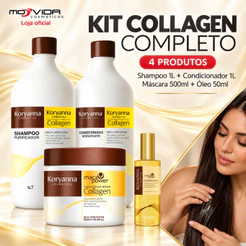 Kit Koryanna Collagen Shampoo 1L Condicionador 1L Máscara 500ml e Óleo Capilar 50ml Hidratação
