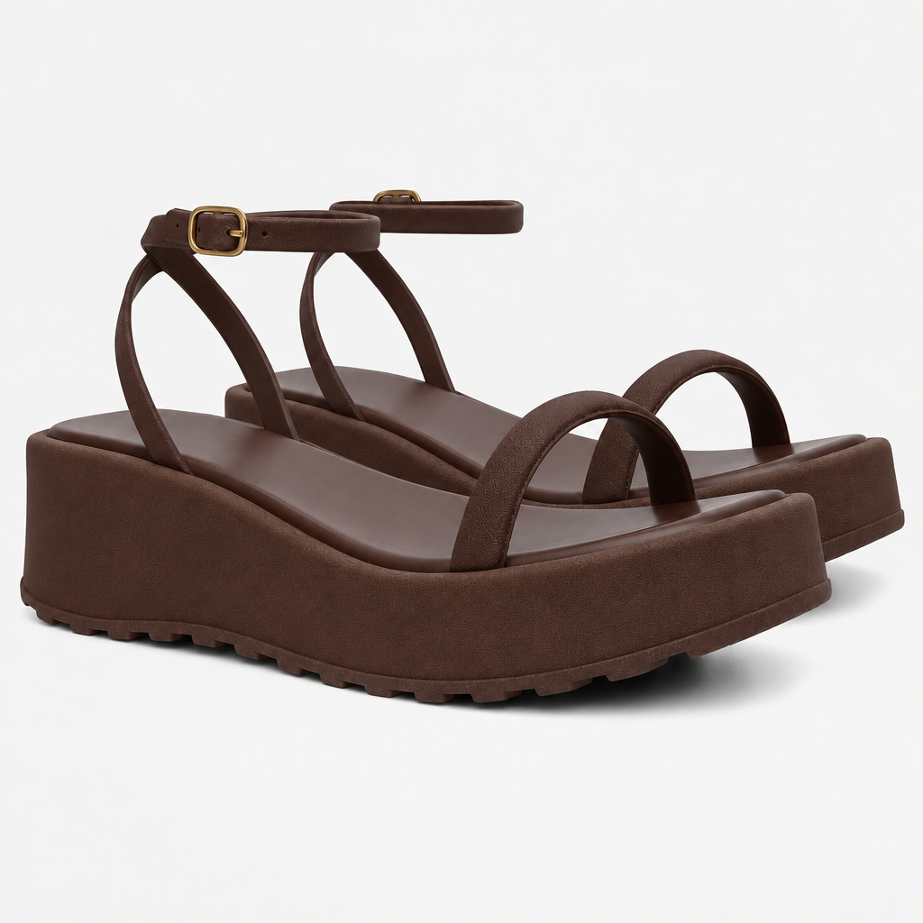 Sandália Plataforma Feminina Salto Leve Flatform Tratorada Tiras Fivela Palmilha Confortável Macia Blogueira Tendência