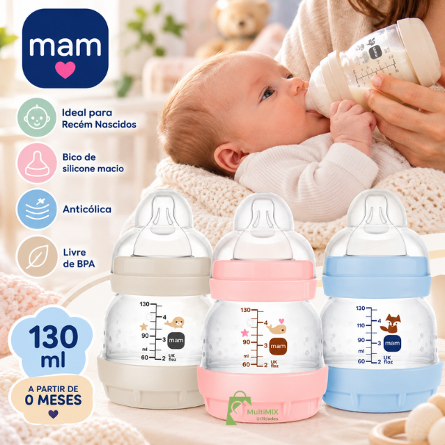 Mamadeira MAM Easy Start 130ml Anticólica Bico 0 Original Autoesterilizável