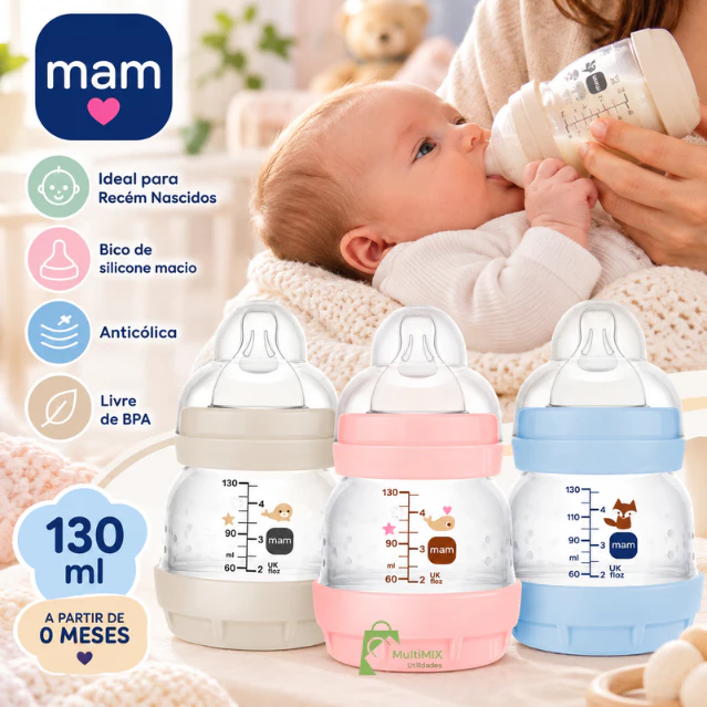 Mamadeira MAM Easy Start 130ml Anticólica Bico 0 Original Autoesterilizável