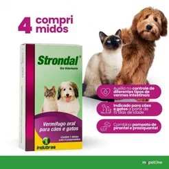 Strondal Vermífugo Oral Cães e Gatos Indubras - 4 comp