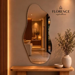 Espelho Orgânico 80x40 Lapidado Moderno Grande Form Flame Com Suporte Invisível Luxo