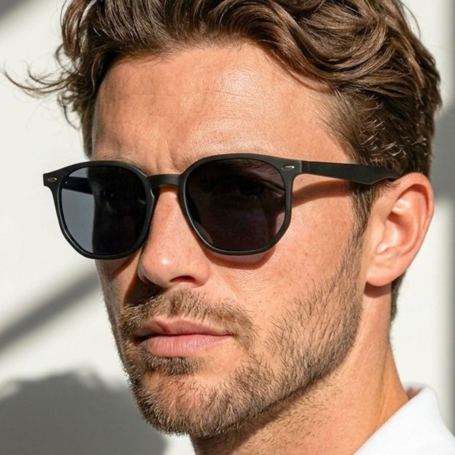 Óculos de Sol Hexagonal Preto Fosco Premium Básico em Acetato uv400