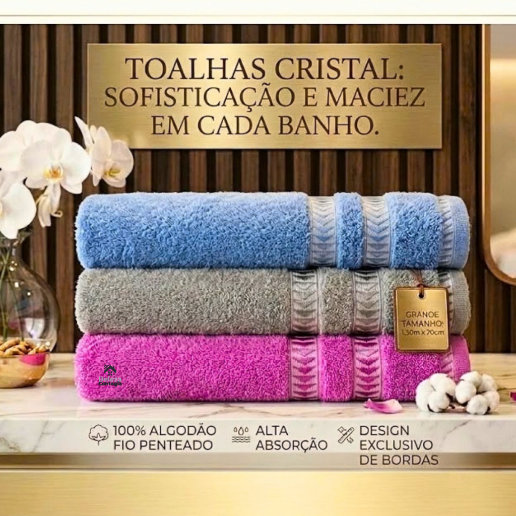 3 Toalha de Banho  100% Algodão Grande Felpuda Bordada Luxo secagem rápida 1,30x70cm