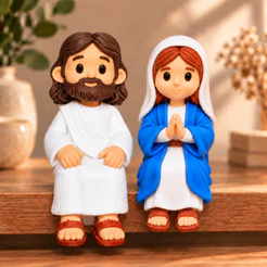 Kit Mini Maria e Jesus 6,5cm – Enfeite Religioso Decorativo Cristão Virgem Maria Aparecida