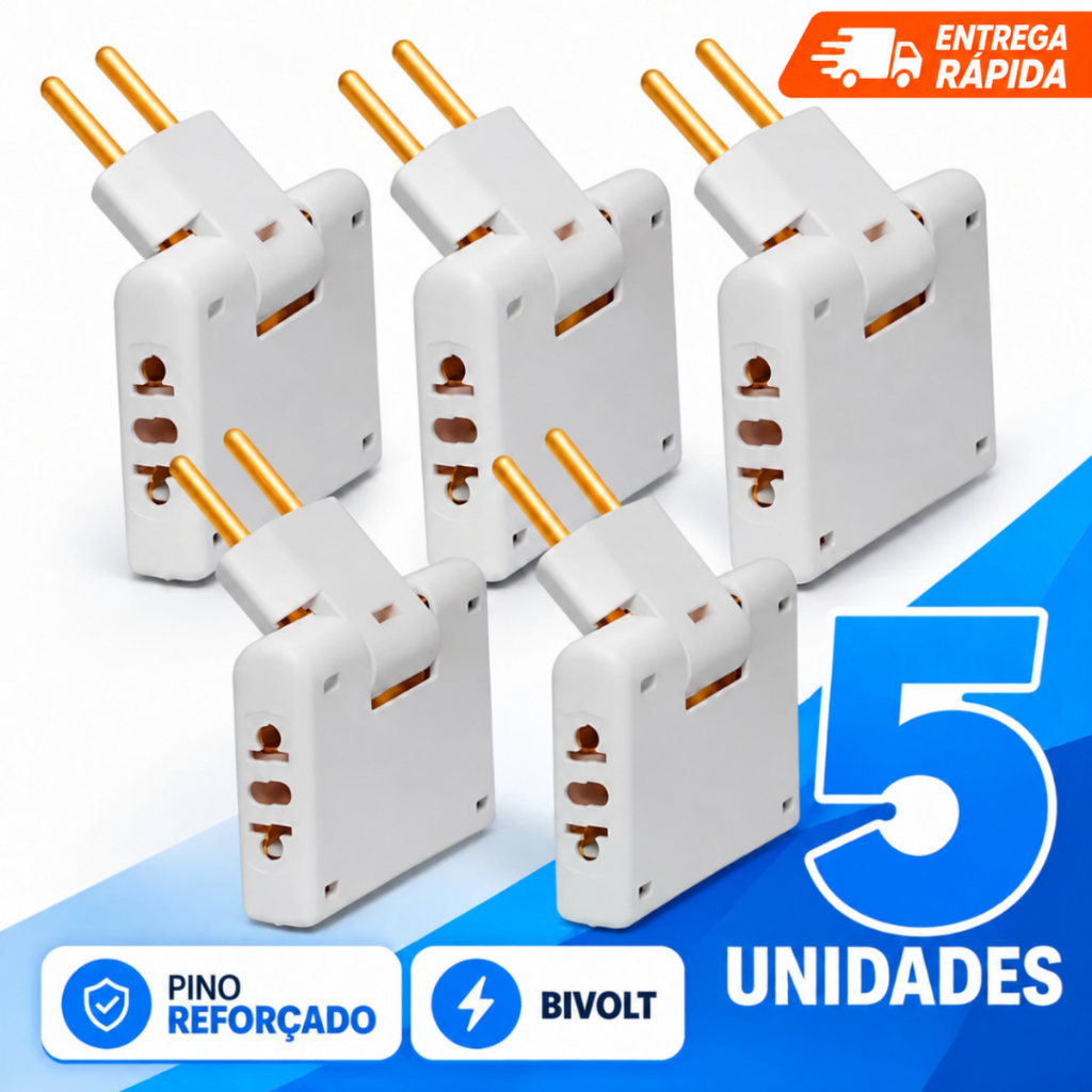 Adaptador Elétrico Articulado 3 Saídas 10A – Gire e Use em Qualquer Lugar