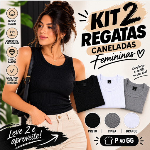 Kit 2 Regata Canelada Feminina  Tecido Macio e Confortável